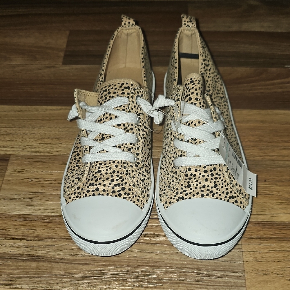 Women's Tan and Black Polka Dot Sneakers
